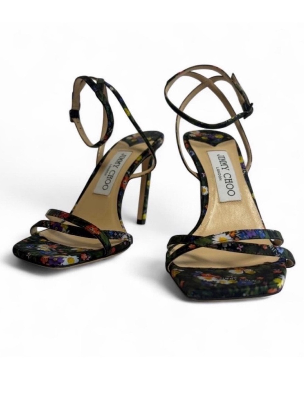 Jimmy Choo Metz 100 Ditsy Print Stiletto Ankle Strap Sandals - Picture 4 of 8